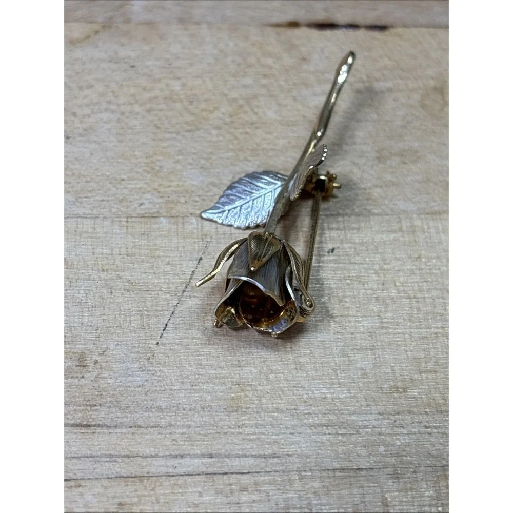 Vintage Giovanni Gold & Silver Plated Rose Brooch Pin w/ Original Box 1960s